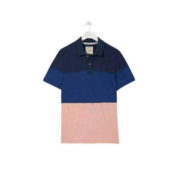 FatFace Mens Osbourne Block Stripe Polo Shirt Navy Pink Size M Cotton Viscose - Picture 1 of 11
